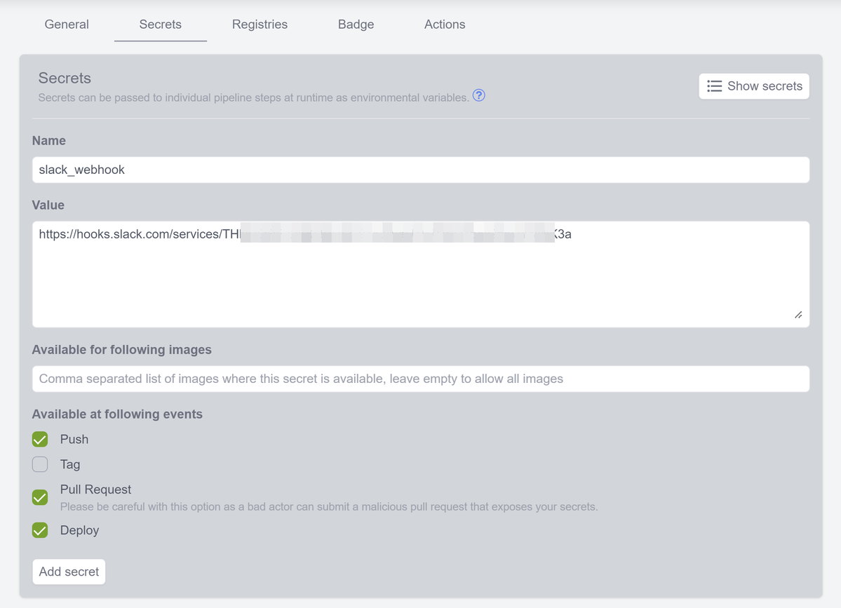 Adding a secret to Woodpecker CI