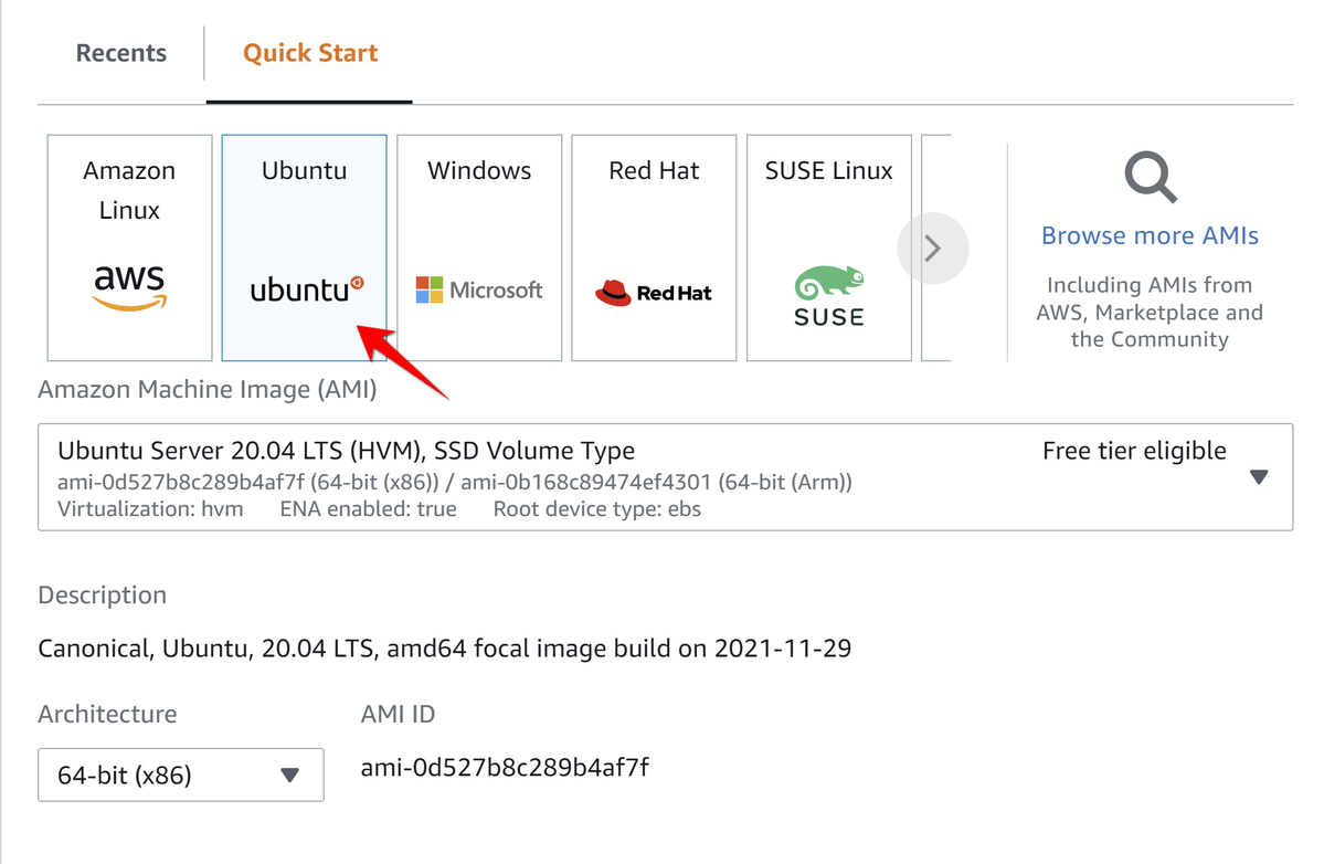 Ubuntu Quick Start for EC2 in AWS Console