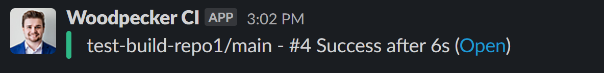 Woodpecker CI build notification is Slack