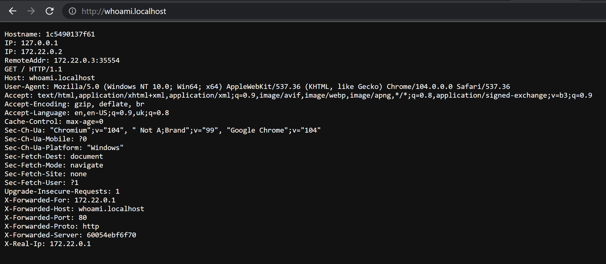 Simple whoami web server proxied over Traefik