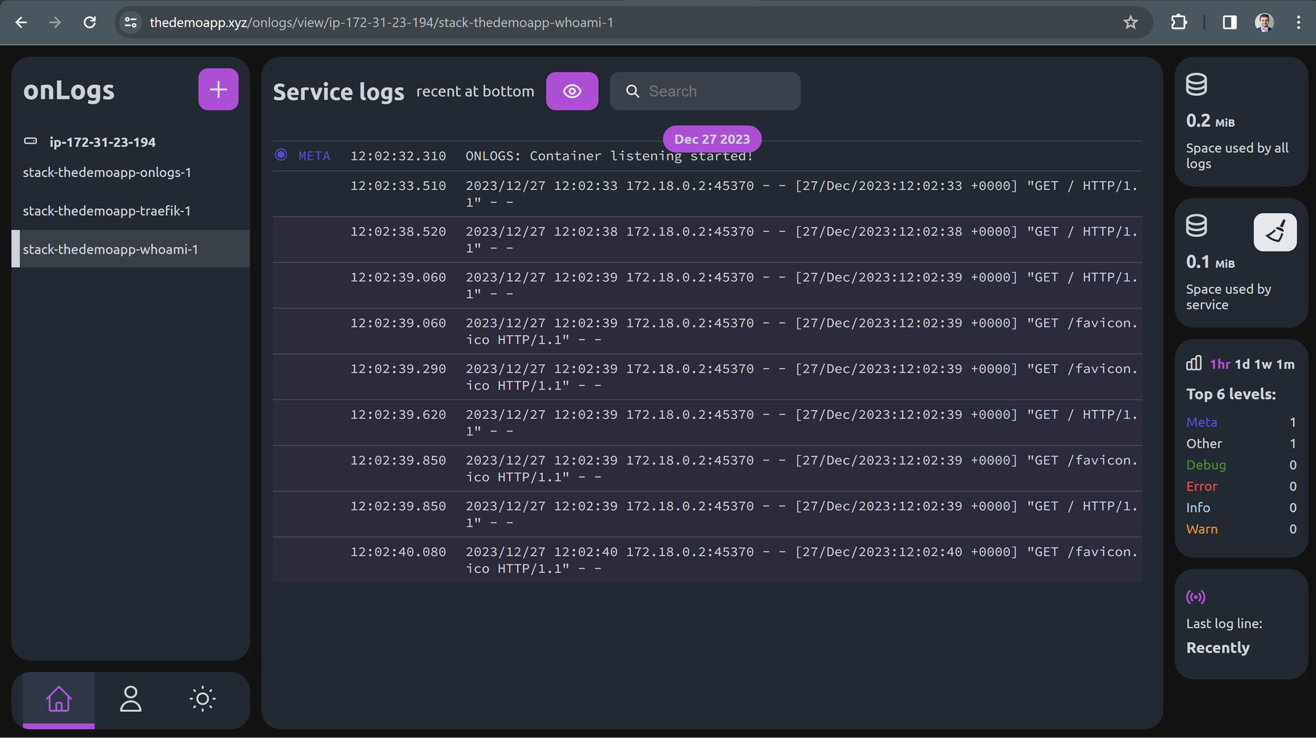 Onlogs logs view