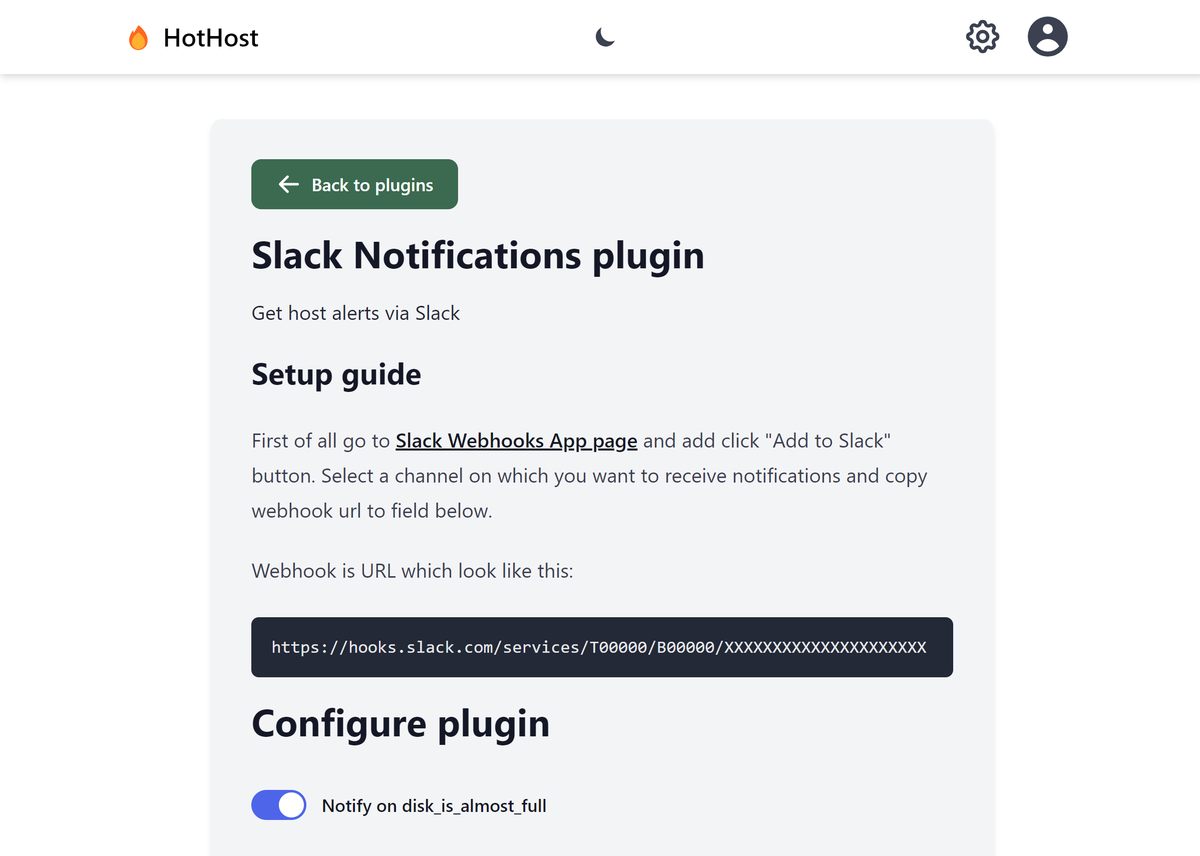 Configure HotHost SLack plugin