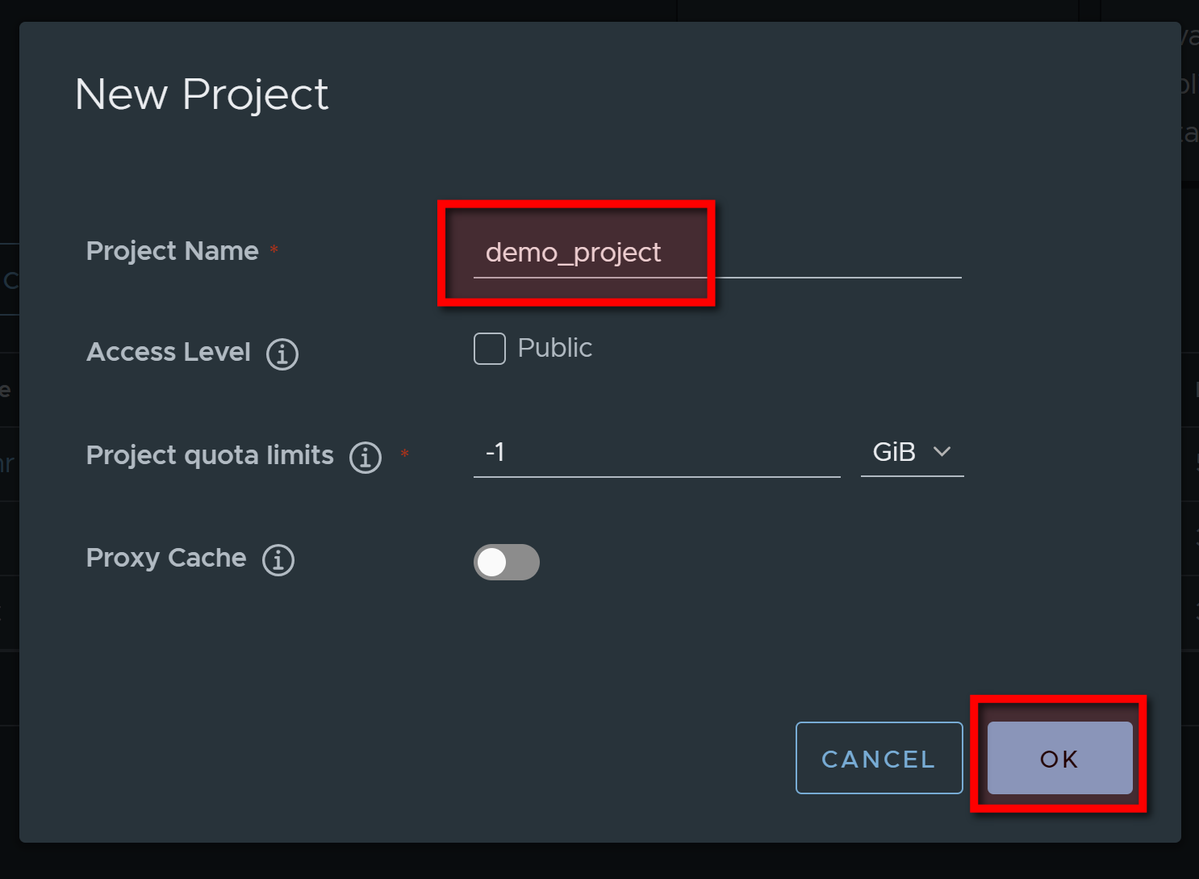 Harbor project creation