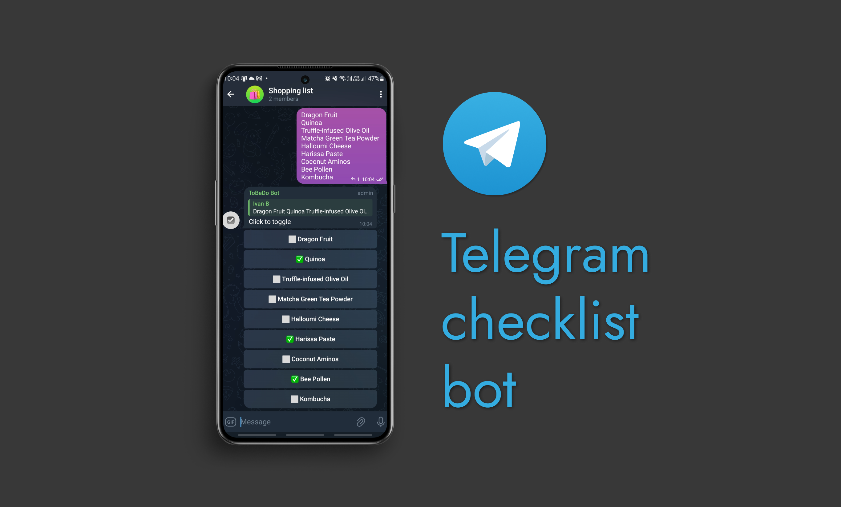 Telegram checklist bot preview (ToBeDo)